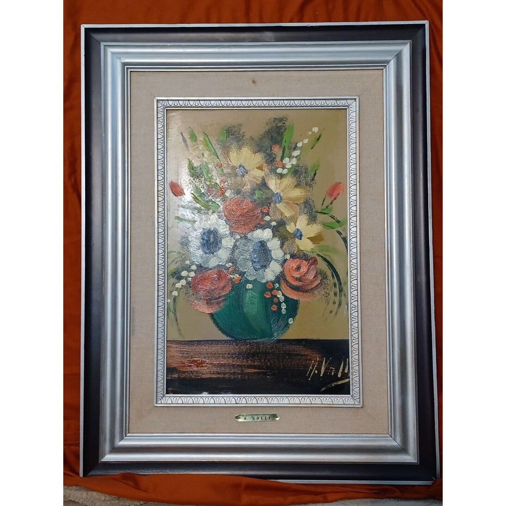 A. Valli - Flower Still Life, Vintage Original Oil Painting